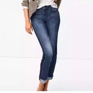 Cabi #3750 Distressed Tuxedo Stripe Straight Jean